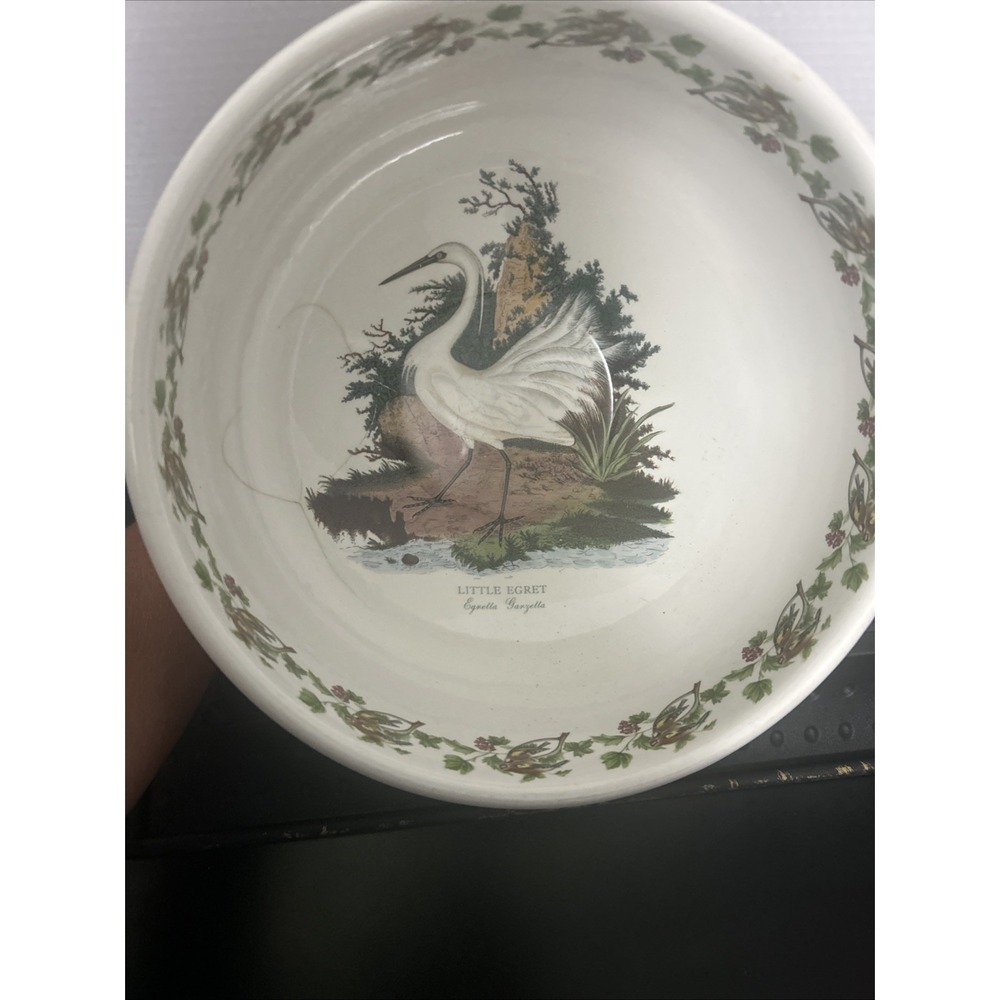 Portmeirion Birds of Britain 11" Little Egret Bowl 1978 - DAMAGED/CRACKED